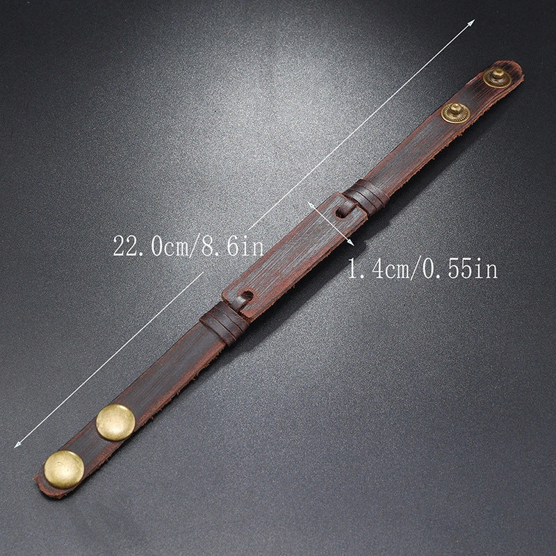 Adjustable leather bracelet with unique light board feature in light brown, black, and dark brown options.