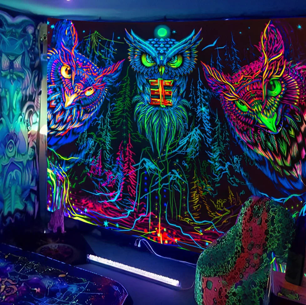 Fluorescent landscape tapestry in multiple colours and sizes with glowing UV effects