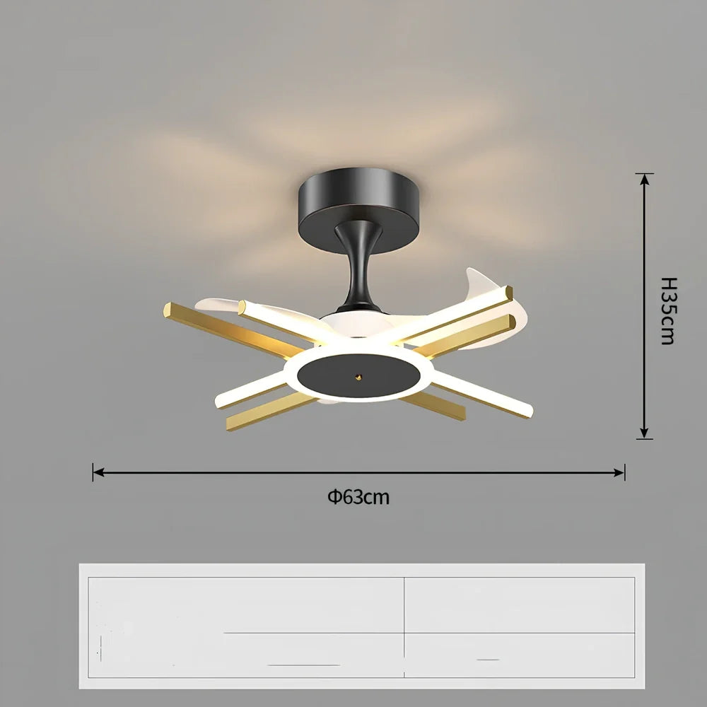Nordic iron pendant fan lamp with LED lighting in black finish, 100cm diameter size