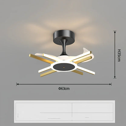 Nordic iron pendant fan lamp with LED lighting in black finish, 100cm diameter size