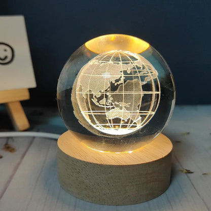 White crystal ball night light with USB plug showing uniform illumination and decorative design options