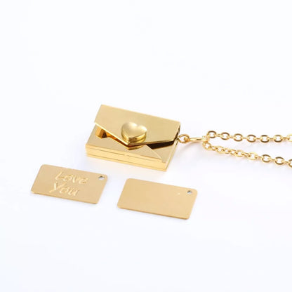 Custom engraved peach heart envelope necklace in titanium steel with personalization options