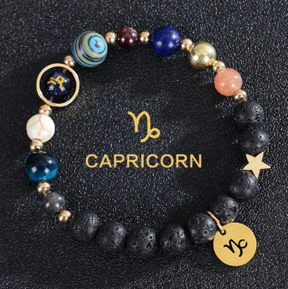 Stylish frosted stone beaded zodiac constellation bracelet for unisex wear