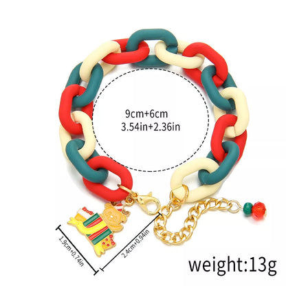Festive Christmas Metal Chain Bracelet with Santa Claus and snowflake designs