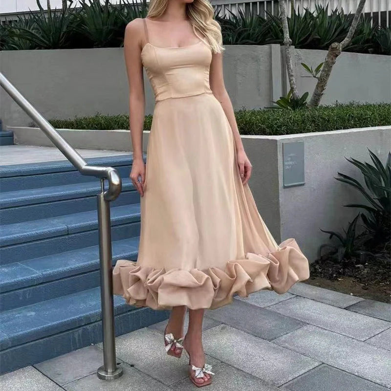 Elegant Floral A-Line Skirt with Suspenders for Women in various colors