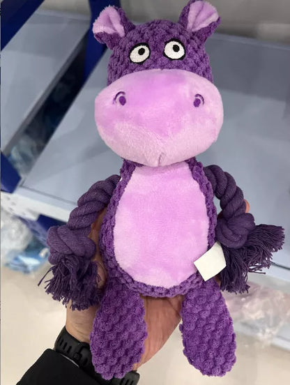 Interactive plush sound cotton rope dog toy in various animal designs for tug of war training