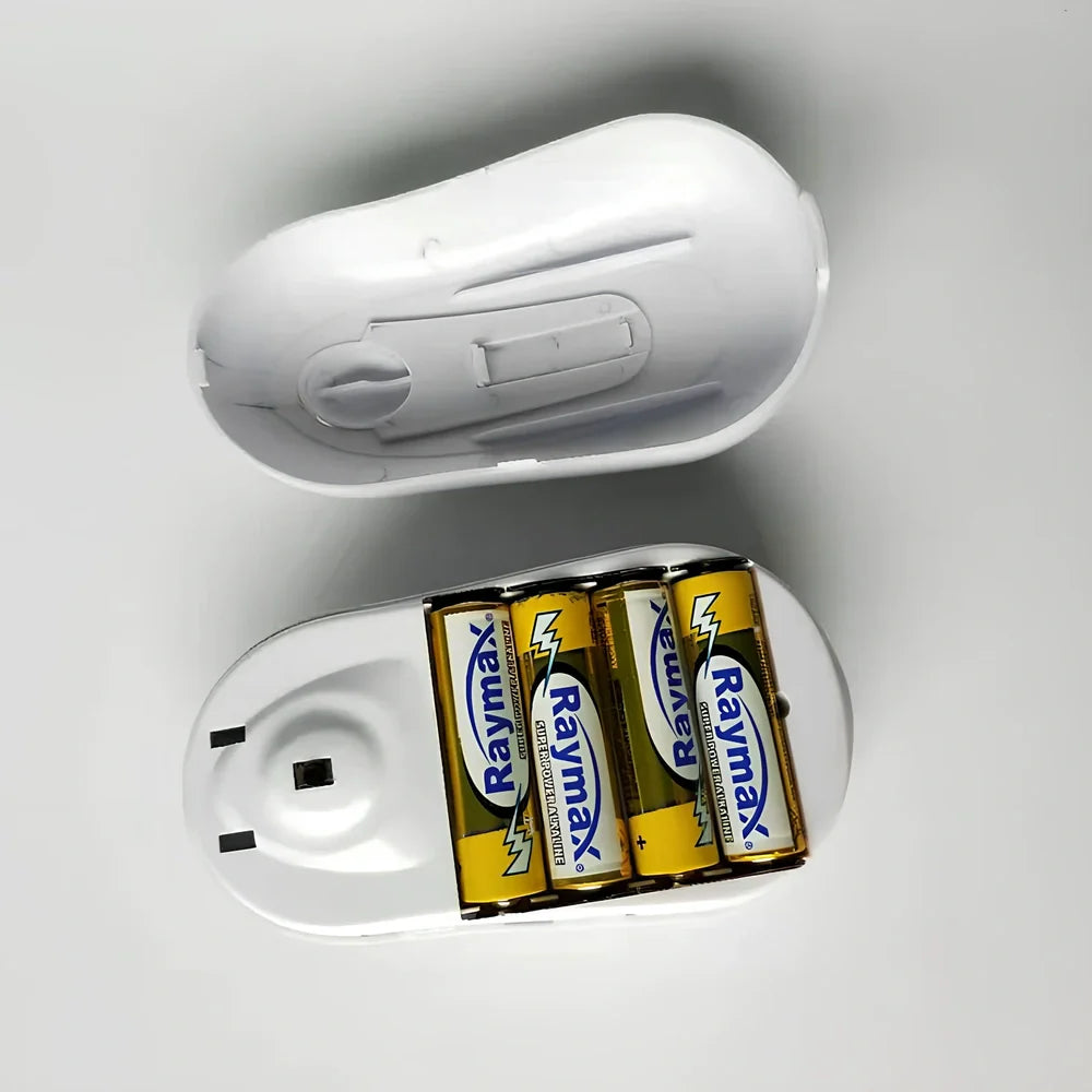 Red electric can opener with plastic construction measuring 14cm long with automatic operation