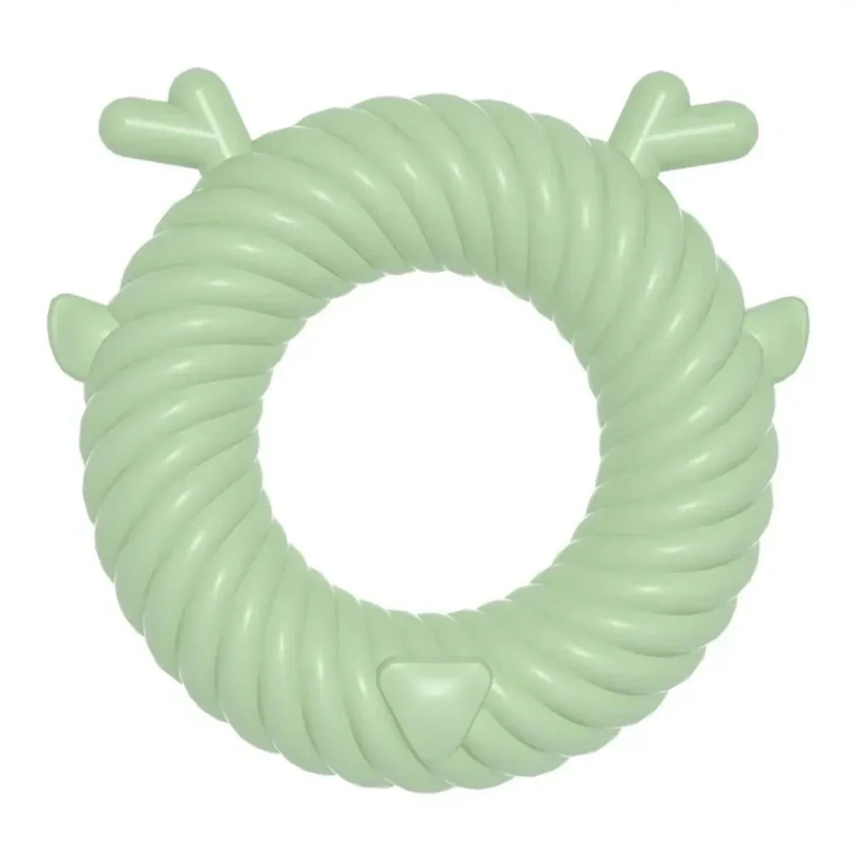 Deer-shaped dog chew toy in blue with spiral groove teeth-cleaning design