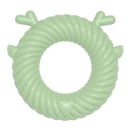 Deer-shaped dog chew toy in blue with spiral groove teeth-cleaning design