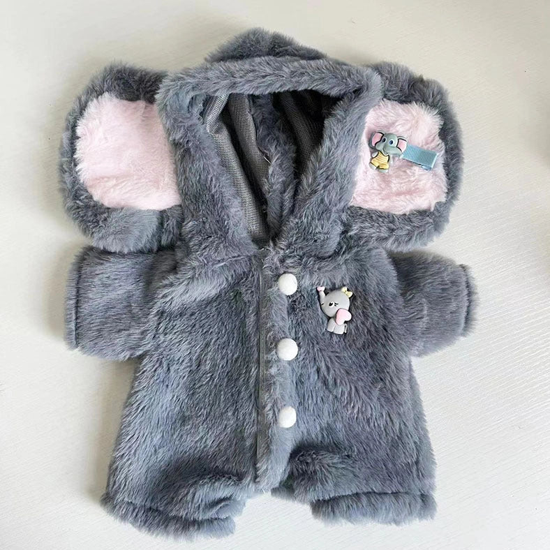 Grey elephant jumpsuit suit for 30cm Lina bear doll with plush material