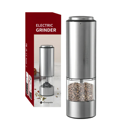 Stainless steel electric pepper grinder with button operation and Type-C charging port