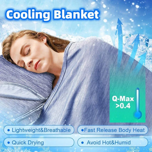 Cooling Comfort Blanket with Japanese Q-Max 0.4 cooling fibers for a refreshing sleep