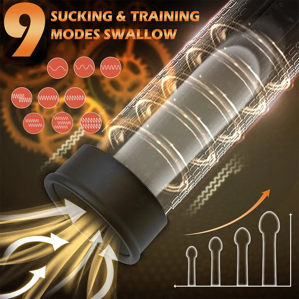 Electric male masturbation pump device in diqiao colour made from ABS and TPE materials.