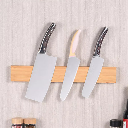 Bamboo wall-mounted magnetic knife holder for modern kitchens