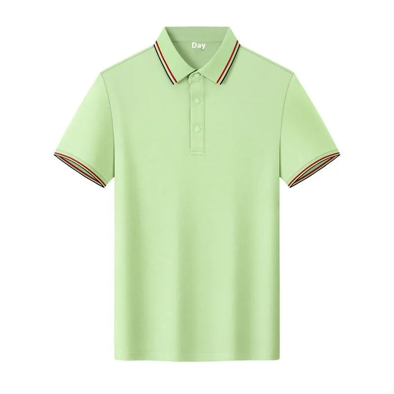 Men's solid colour cotton lapel t-shirt with short sleeves for summer work clothes