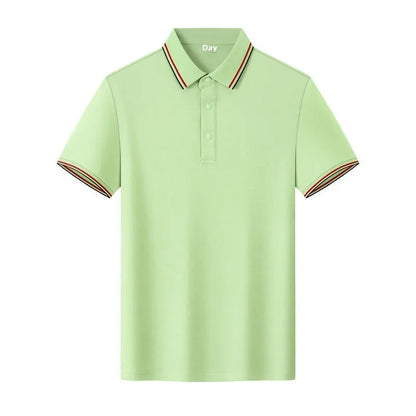 Men's solid colour cotton lapel t-shirt with short sleeves for summer work clothes