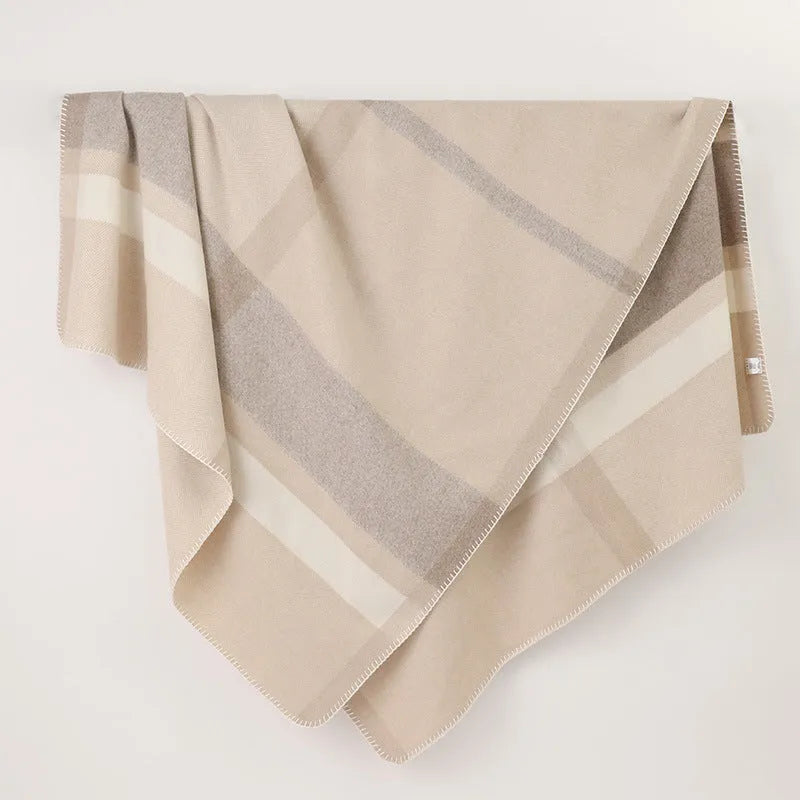 Wool jacquard twill striped blanket in green, purple, or carbon black for camping and household use