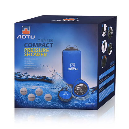 Portable outdoor bath bag in red, black, or blue with 11L capacity and 200cm water pipe