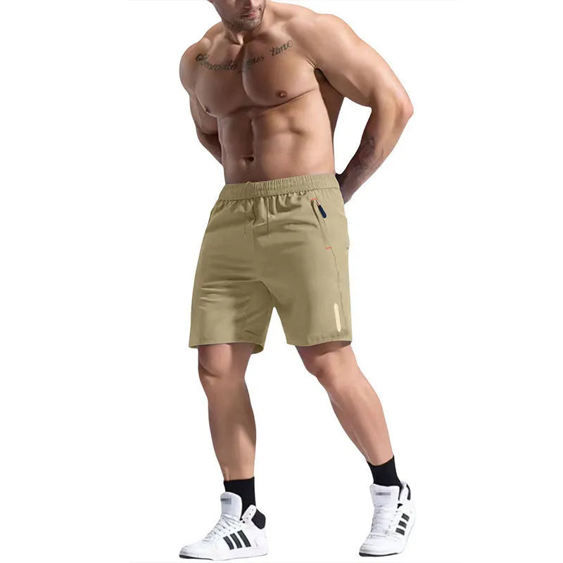 Men's bamboo blend sports shorts in army green with an elastic drawstring waist.