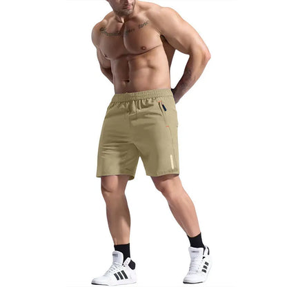 Men's bamboo blend sports shorts in army green with an elastic drawstring waist.