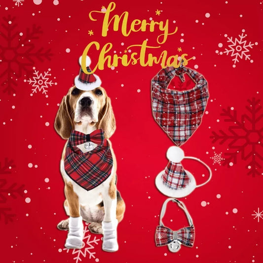 Christmas triangle pet towel with Santa deer print for dogs, 60X45cm