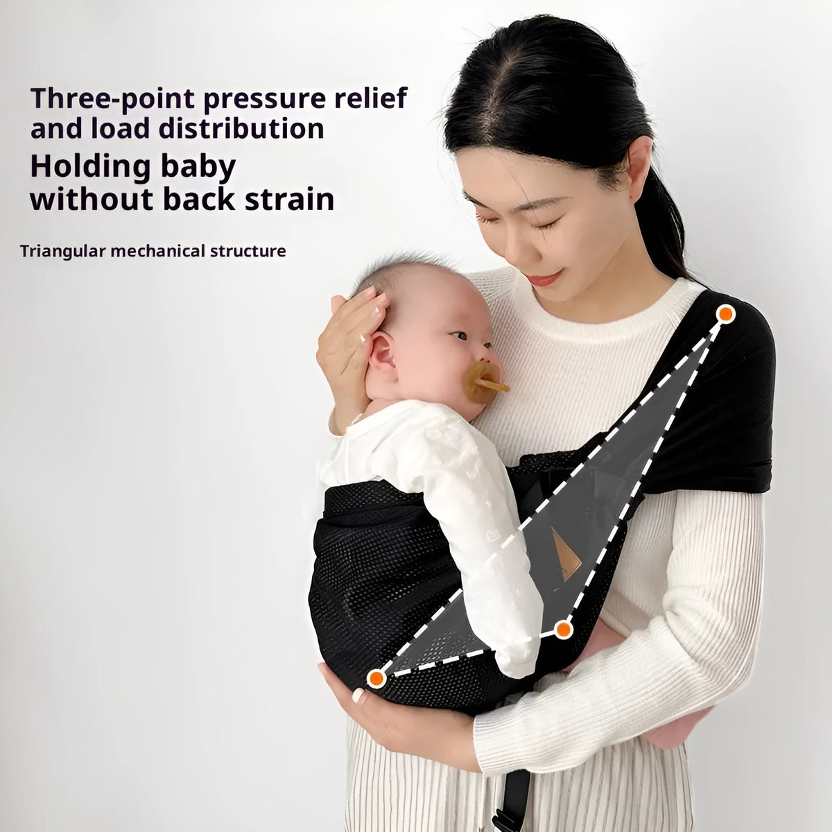 Breathable front baby sling in beige, size M, 9kg max load, multi-functional strap for 0-48 months