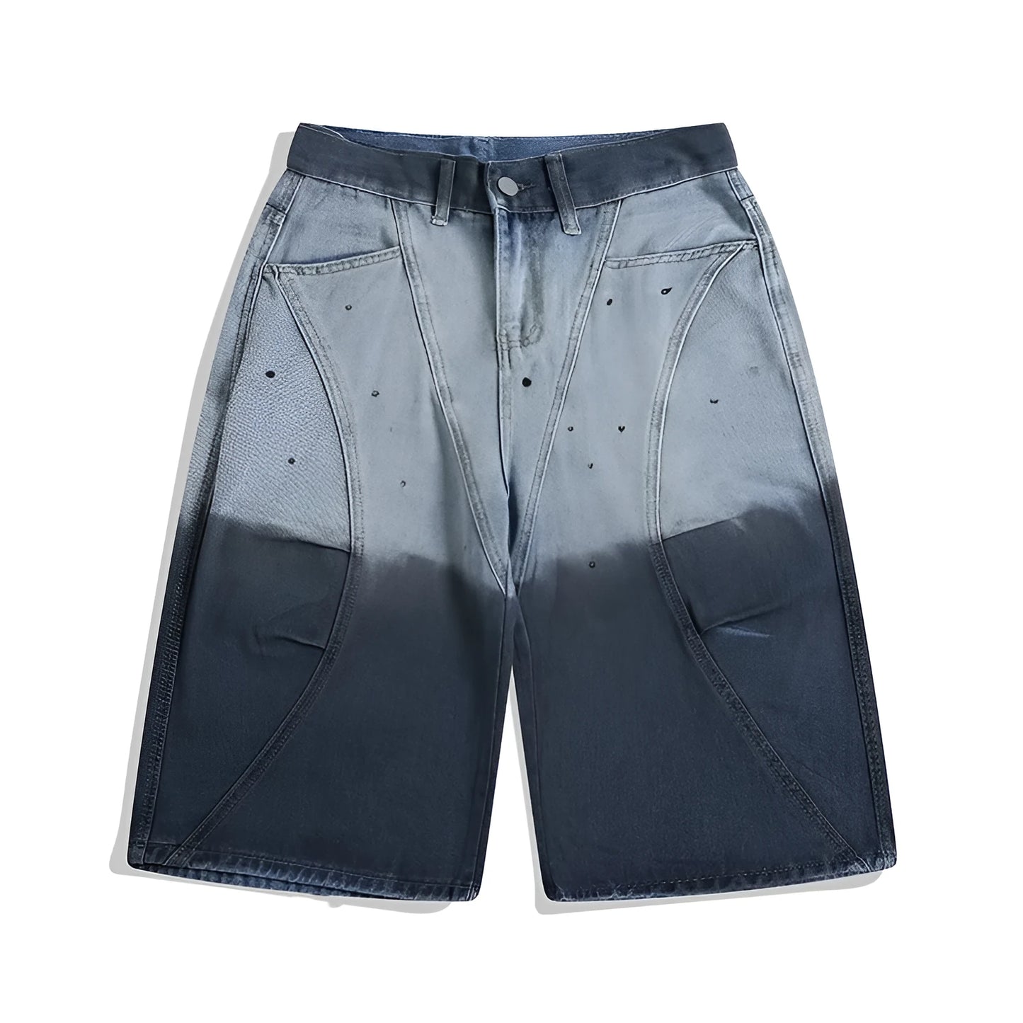 Blue women's cropped jeans with a loose fit, tie-dye gradient pattern, and distressed wash.