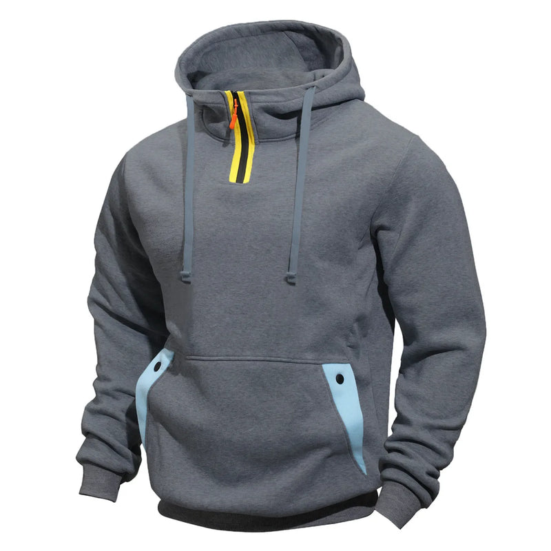 Men's Sweater Hoodie Zipper Multi-pocket Pullover in Solid Colour Polyester Loose Fit Sizes M to XXXL Light Grey Dark Grey Black Navy Blue Khaki Army Green