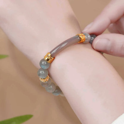Grey moonstone bracelet for women with 8mm beads in a simple half-bracelet design