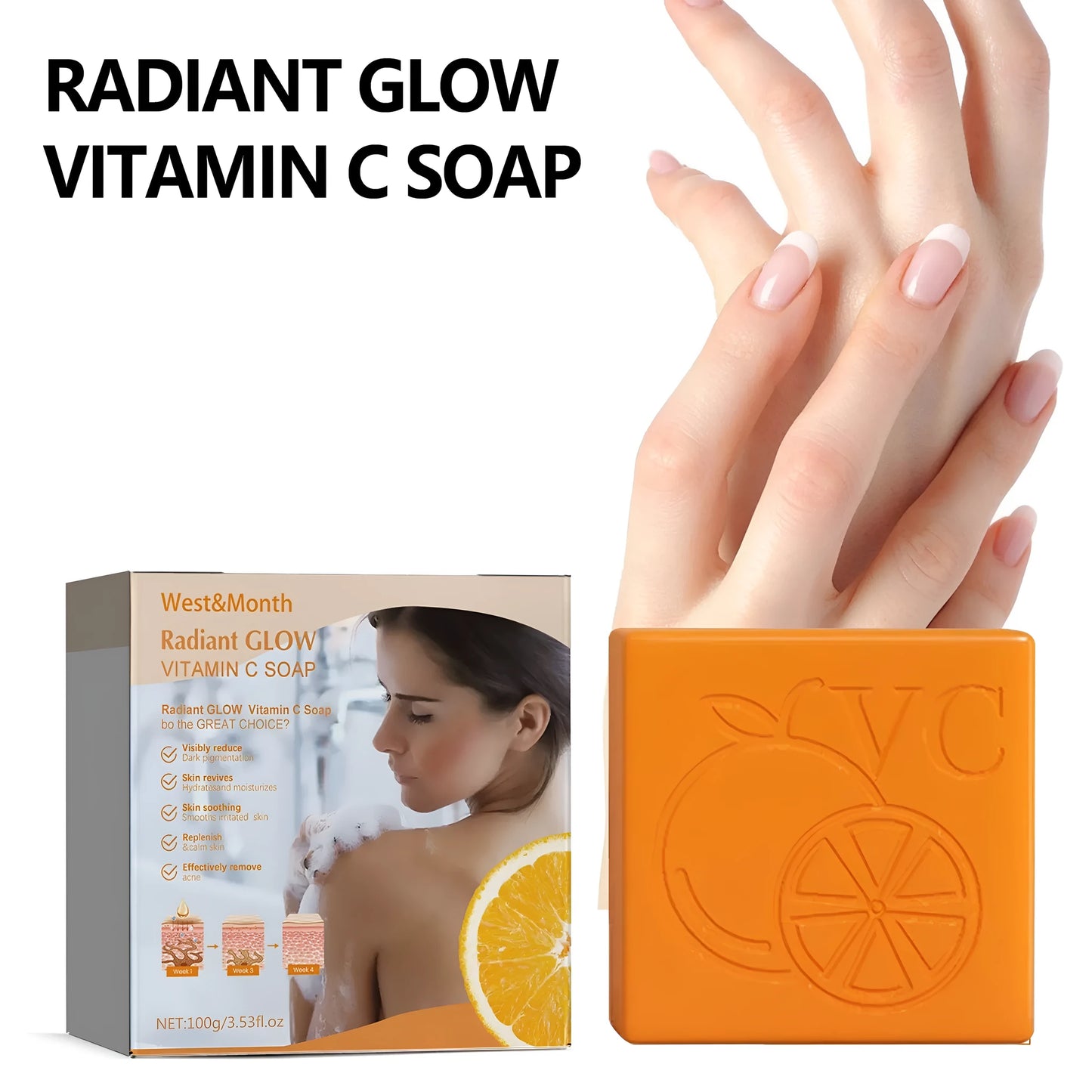 100g whitening vitamin body care soap bar with kojic acid, vitamin C and botanical extracts