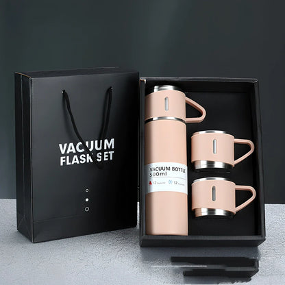 Pink stainless steel vacuum water cup with straight design and 500ml capacity in gift box packaging