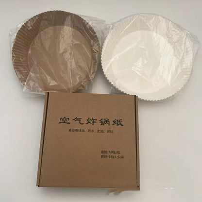 Disposable air fryer liners made of durable, food-grade parchment paper for effortless cleanup and healthy cooking