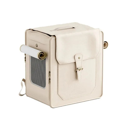 Foldable large capacity cat carrier bag in hard PU, shown in milky white or army green with optional pull rod