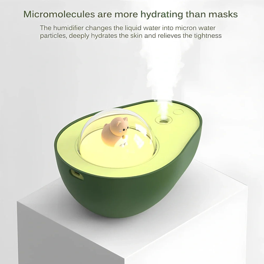 Green avocado-shaped USB humidifier with 1-litre water tank and compact design