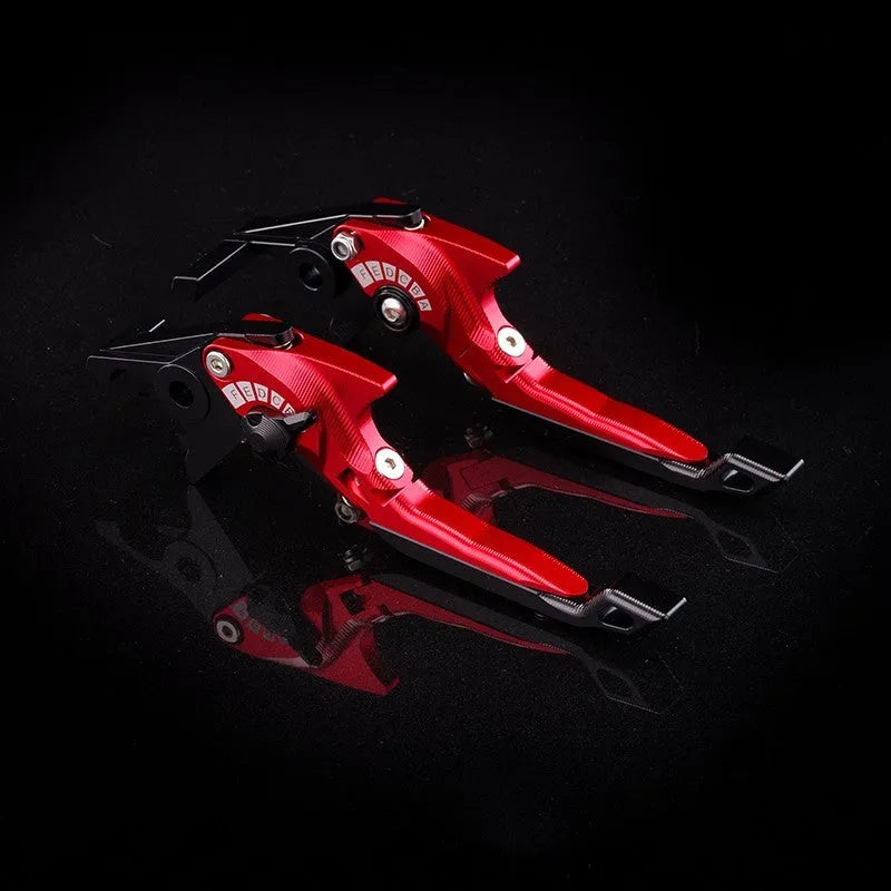 Motorcycle horn handle brake and clutch lever set in anodised metal with adjustable mechanism