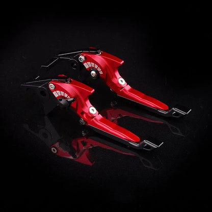 Motorcycle horn handle brake and clutch lever set in anodised metal with adjustable mechanism