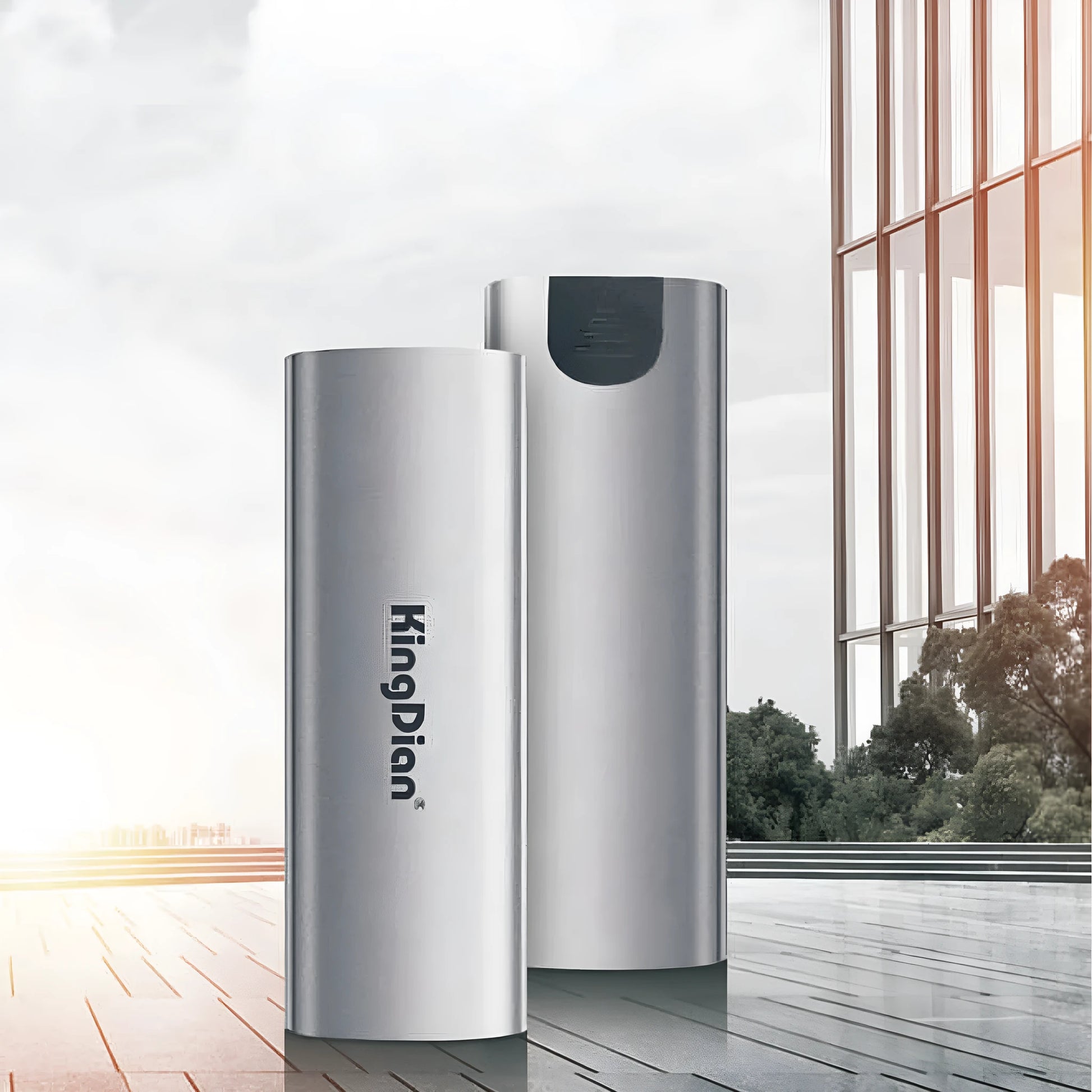 Space grey external hard drive with USB3.0 interface for mobile phone connection