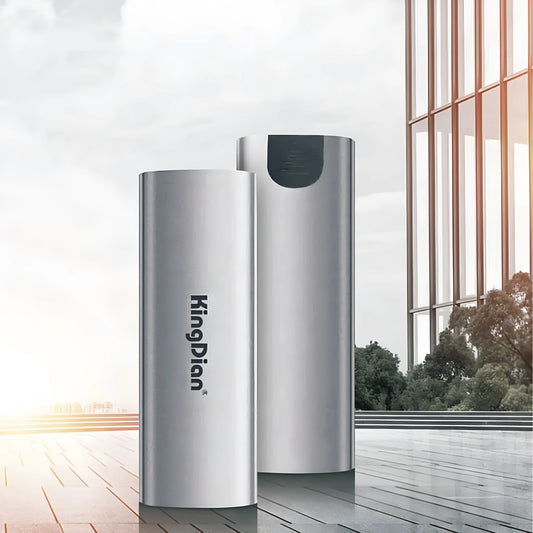 Space grey external hard drive with USB3.0 interface for mobile phone connection