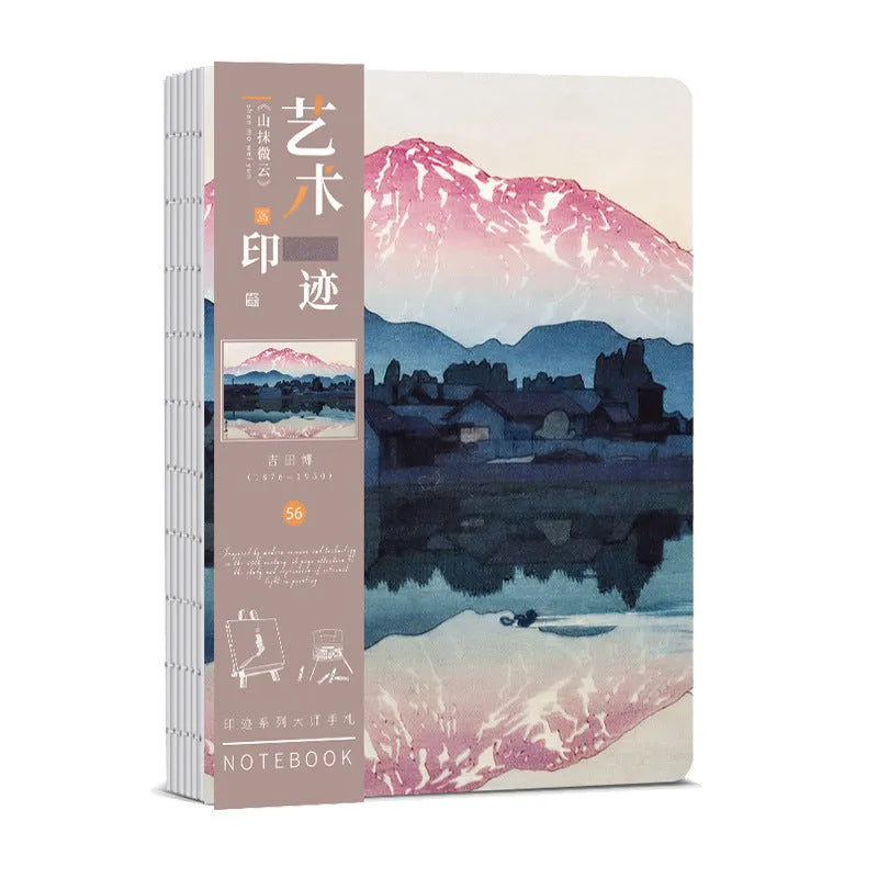 Ukiyo-e retro hand ledger with Kanagawa wave cover, 13.2x18.3 cm, 100g Daolin paper inside