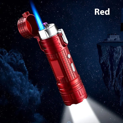 TH727 metal waterproof flashlight lighter in camouflage colour showing plasma arc and torch beam