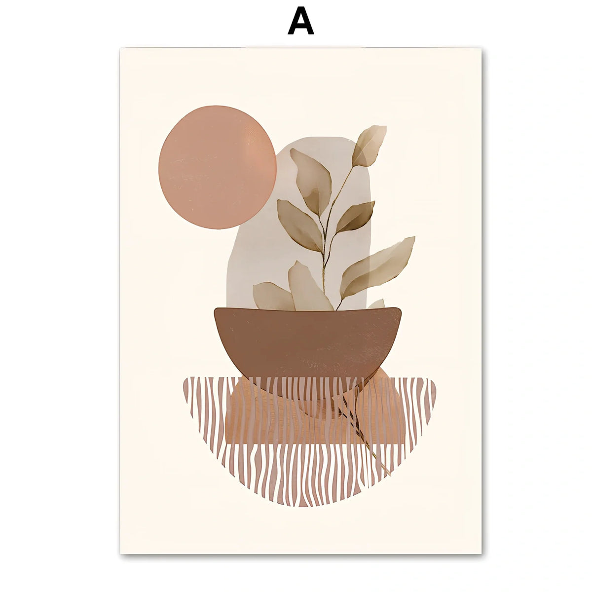 Line Leaves geometric abstract boho painting on canvas with frameless design showing precise dimensions