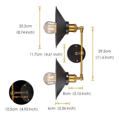 Black double head retro industrial iron wall lamp with Edison bulb compatibility