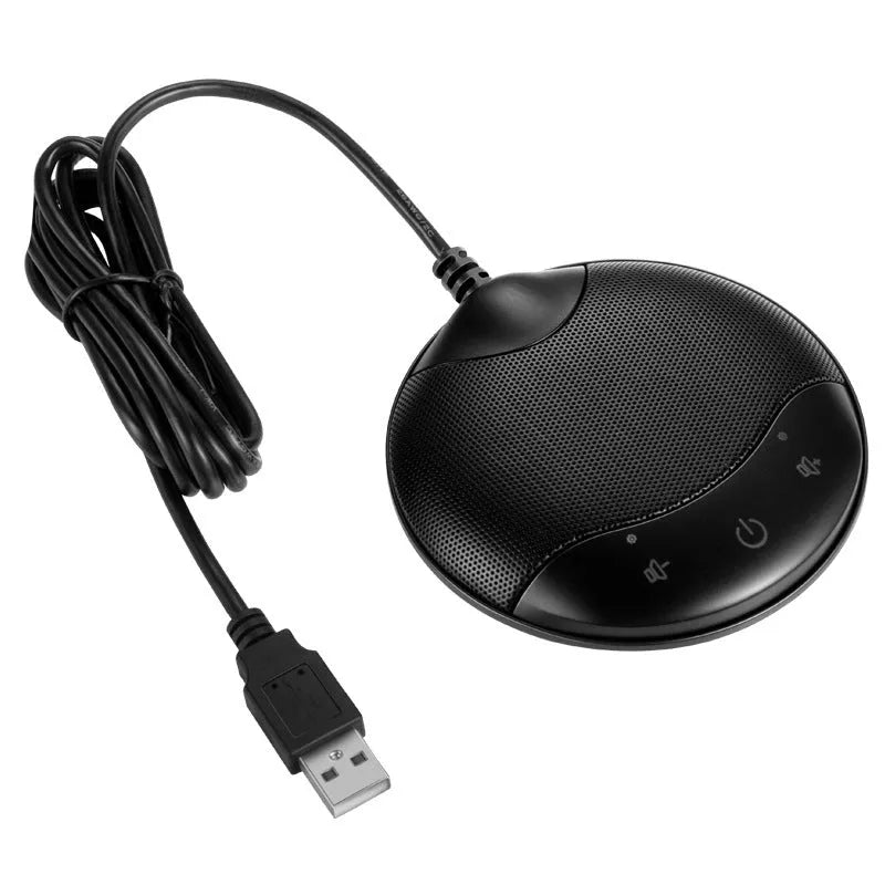Black USB condenser microphone for conference calls and gaming with compact 9cm design