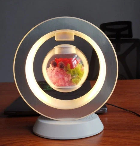 Magnetic Levitation LED Night Light with floating eternal flower in pink rose color