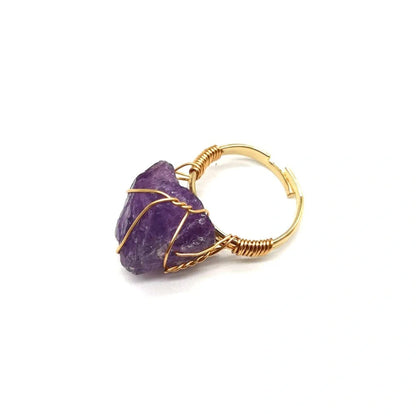 Elegant adjustable ring made with a variety of natural gemstones like citrine, green aventurine, and amethyst