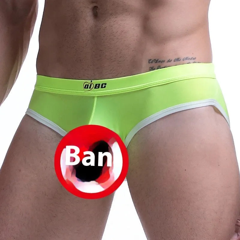 Men's ice silk bazooka briefs in mid waist design with bullet separation, available in multiple colours