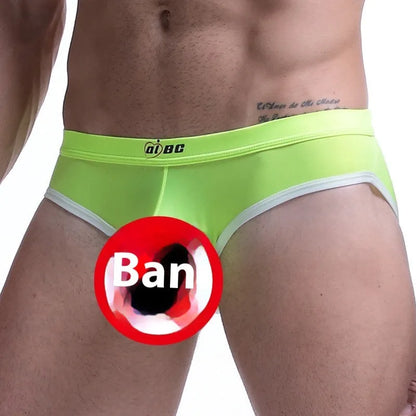 Men's ice silk bazooka briefs in mid waist design with bullet separation, available in multiple colours