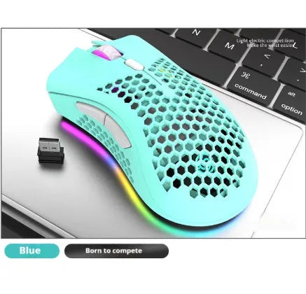 BM600 wireless luminous mouse with hollow out design in black, cyan, or white colour.