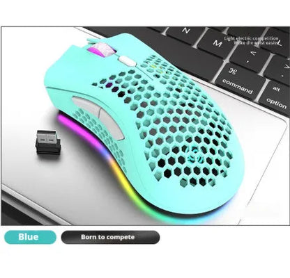 BM600 wireless luminous mouse with hollow out design in black, cyan, or white colour.