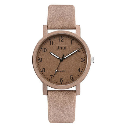 Stylish quartz watch with simple numeric dial, stainless steel clasp, and PU leather strap in various colors